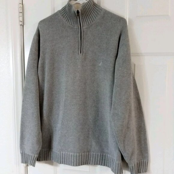 Nautica Gray 100% Cotton 1/4 Zip Pullover Sweater Men's Size XL Preppy Outdoor - Picture 1 of 6